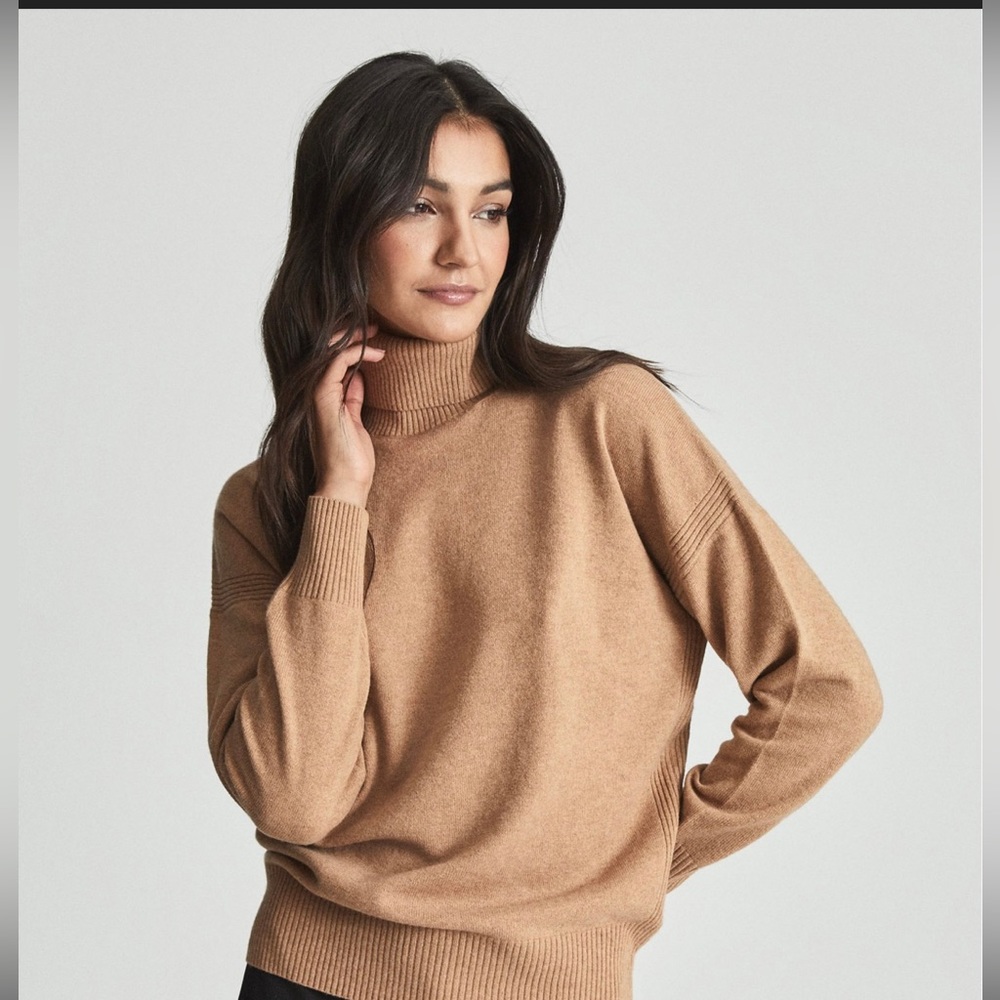 REISS CAMEL BLENDED CASHMERE SWEATER - S